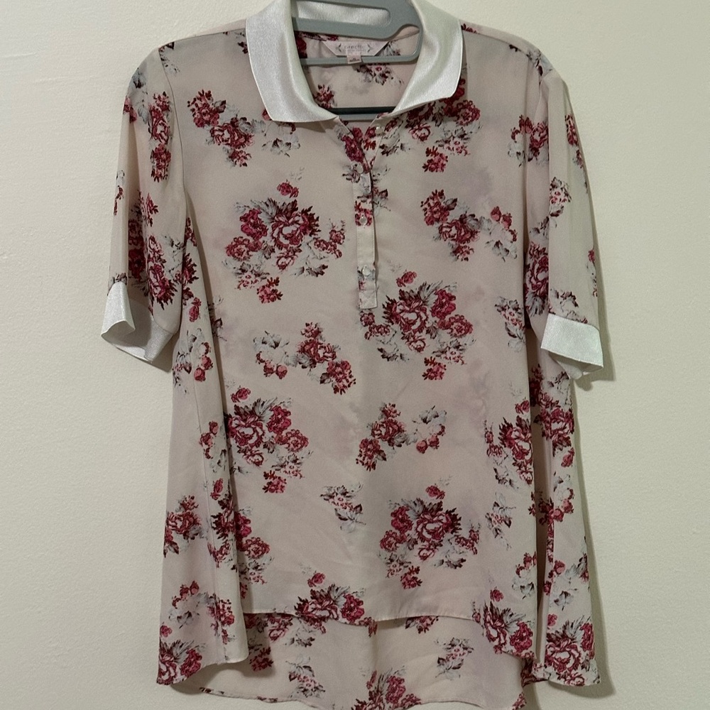 Nanette Lepore Floral Blouse with Cream and Red Accents